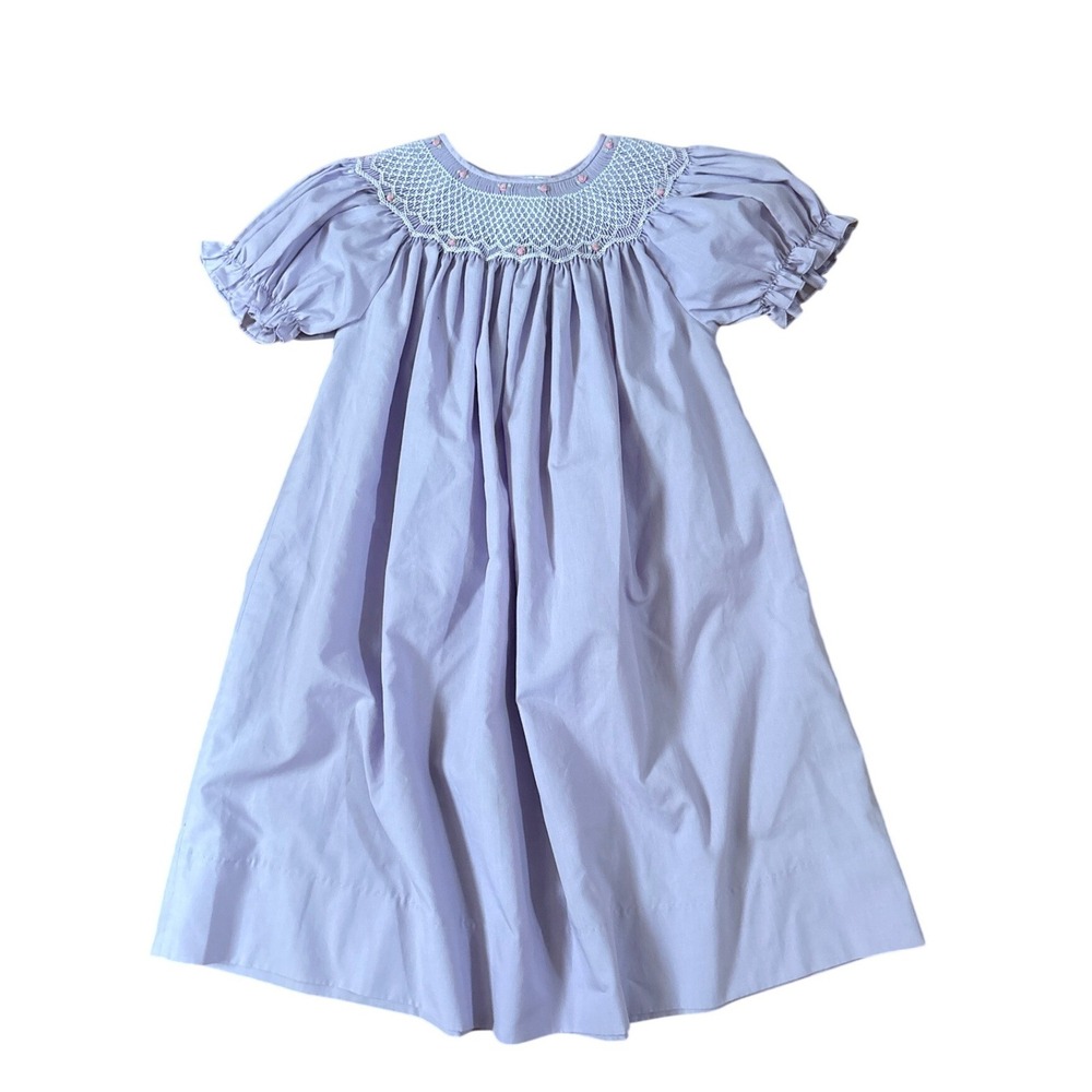 Rosalina Smocked Bishop Dress Girls Purple Vintage Style Floral SIZE 4T